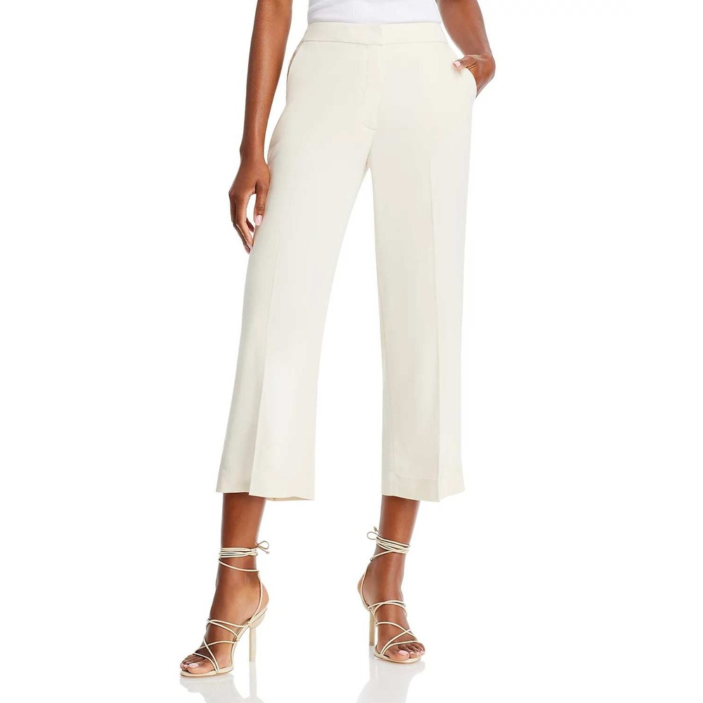 Tahari Ivory Cropped Wide Leg Pants with Braided Trim - Chic & Modern